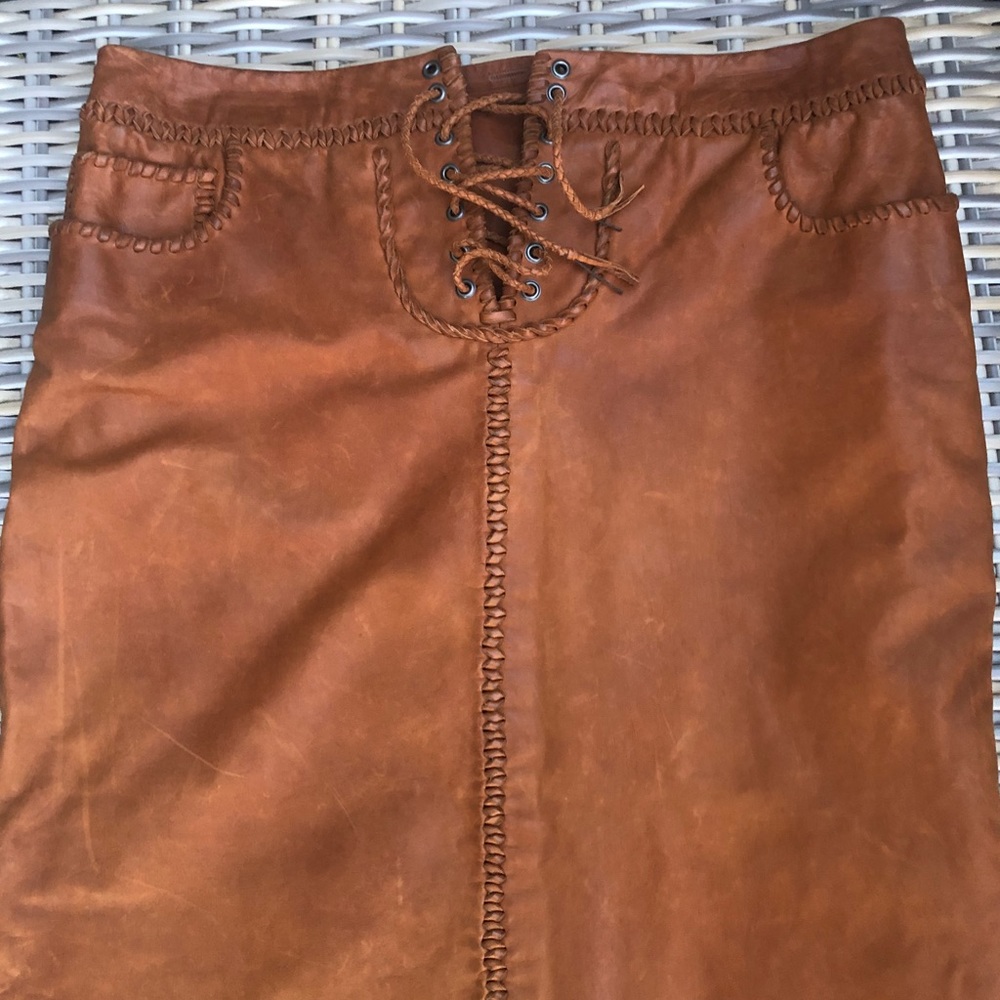 Ralph Lauren Western Leather Skirt 4 Rawhide - Picture 10 of 15